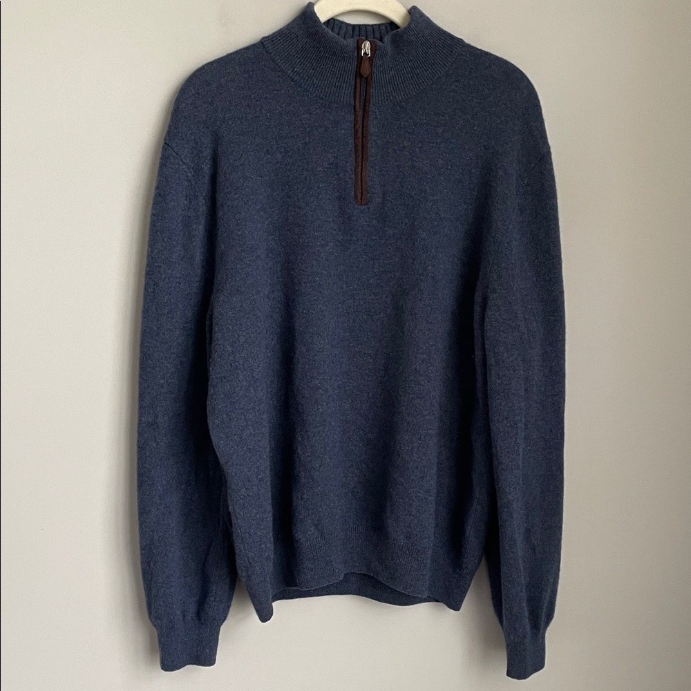 Bloomingdale's The Men's Store 1/4 Zip Blue Cashmere Sweater Size XL